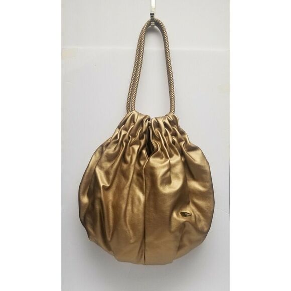 JOY MANGANO COLLECTION METALLIC GOLD OVERSIZED CRUNCH BAG - Picture 3 of 5